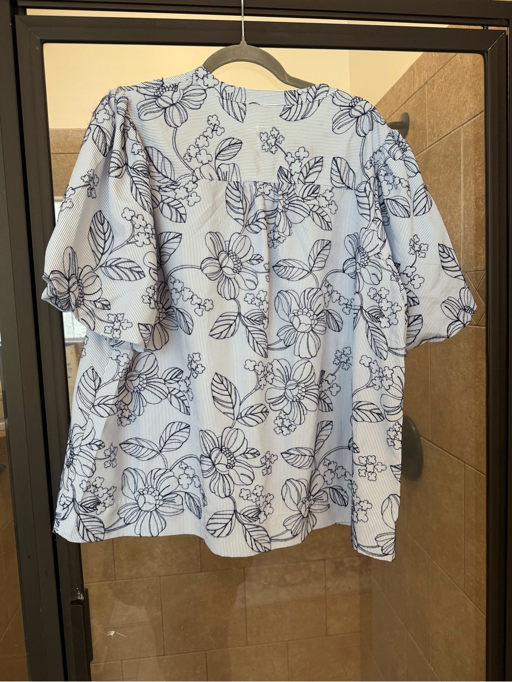 Umgee Blue & Navy Floral Stripe Blouse - Picture 3 of 3